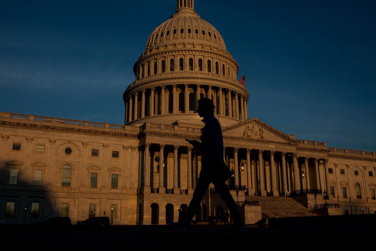 The United States Capitol at dusk